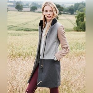 J. CREW COLORBLOCK HEATHER GRAY CAMEL FUNNELNECK COAT